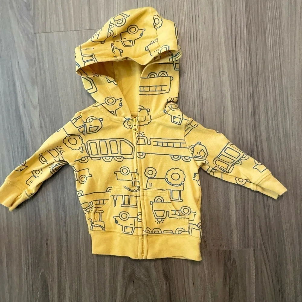 Carter's Yellow Zip-Up Hoodie with Playful Construction Trucks Print size 0-3M